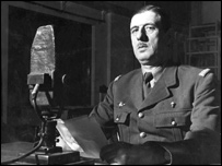 General Charles de Gaulle broadcasting on October 30, 1941, from a BBC studio to his fellow countrymen in France